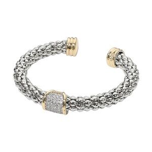 TWO TONE PAVE ACCENT TEXTURE CUFF BRACELETS